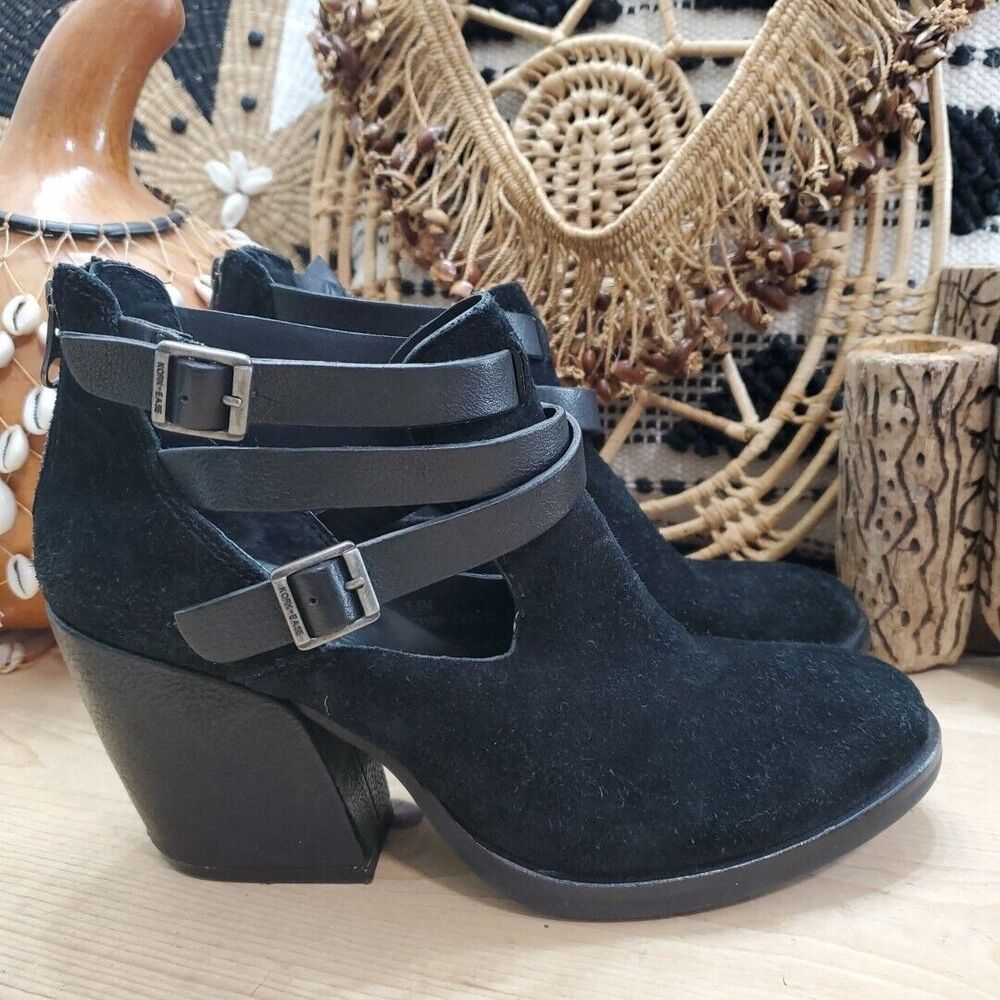 Kork Ease Stina Womens 7.5M Ankle Boot Cutouts Strap Leather Black Boho Grunge